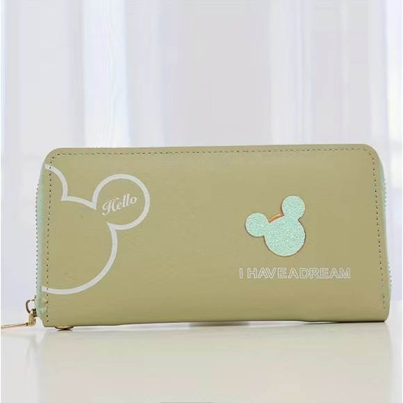 Bee Happy Market Boutique Handbags - Minnie Mickey Mouse Wristlet Clutch Convertible Long Glitter Disney Wallet Green